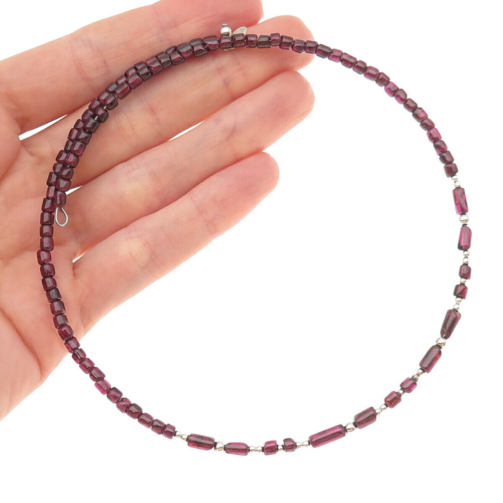 SHUBE Sterling Silver Vintage Real Rhodonite Adjustable Choker Necklace 12-16"